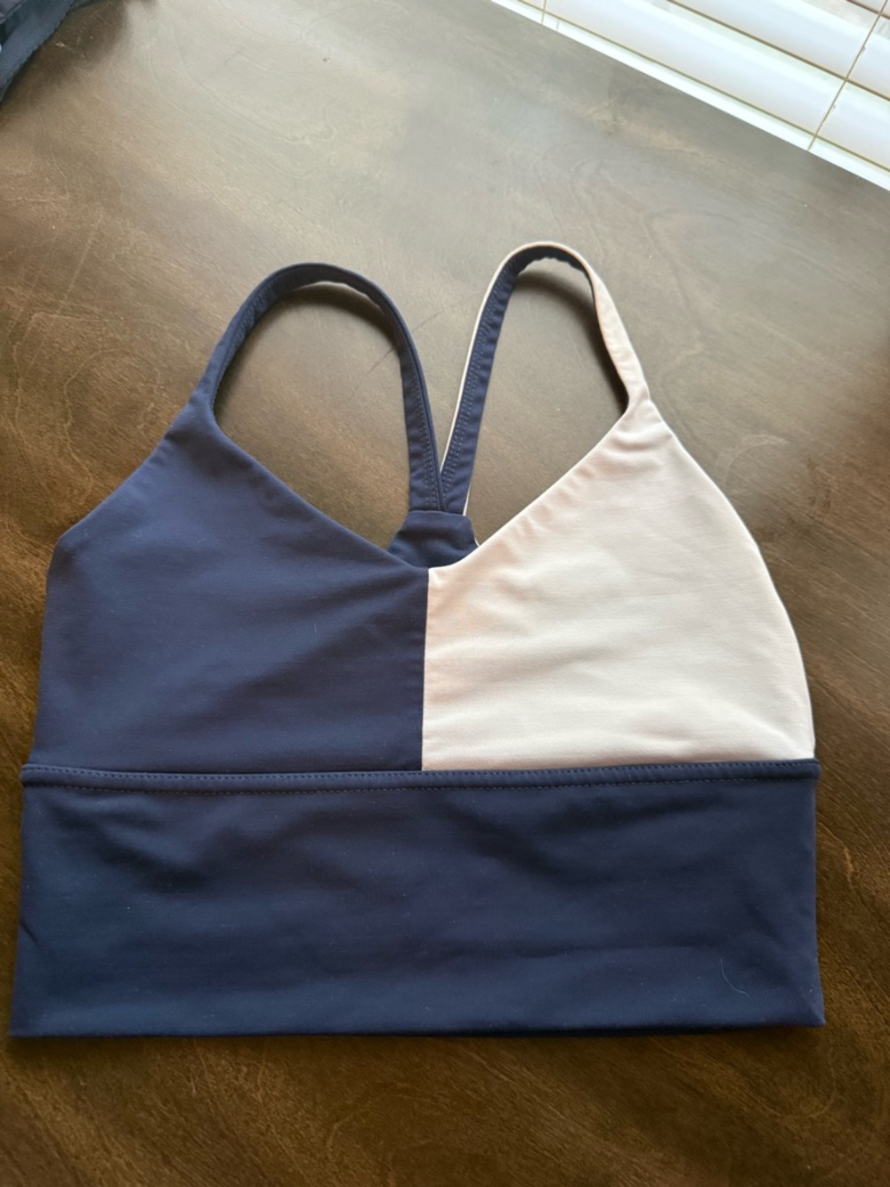 DYI Colorblock Navy Blue And White Racerback Sports Bra Non Padded